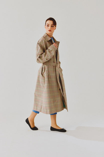 Berlin Checked Green Trench Coat