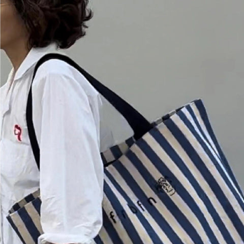 Oia Frenchboyfriend Oia Bag (Blue Stripe Linen Cotton Mix Tote Bag)